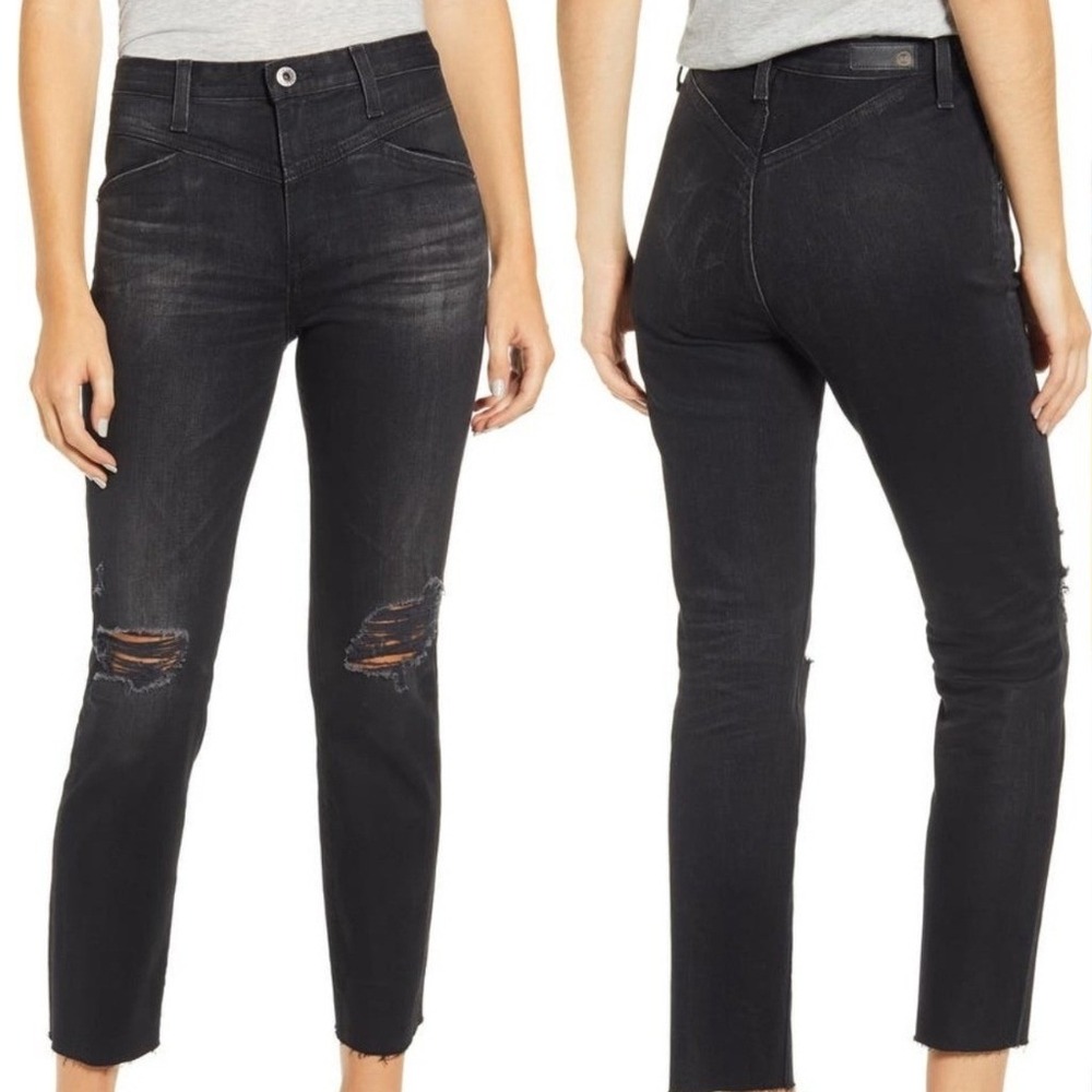 AG Women's Ripped Raw Hem Ankle Jeans Dark Denim 24R